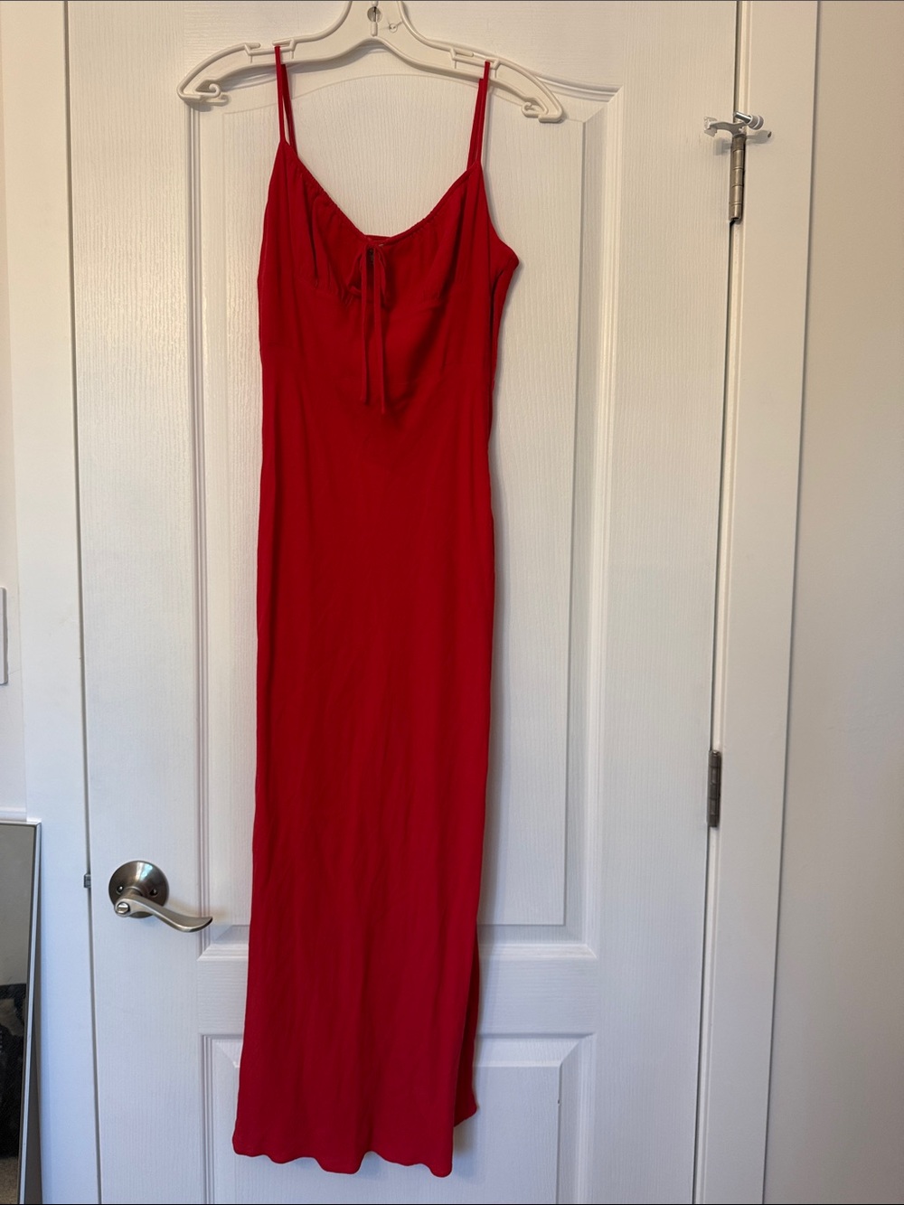 Red Slip Maxi Dress with Tie Neck